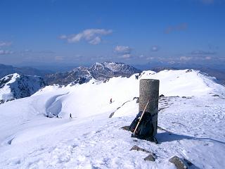 The Saddle trig post and snow caves