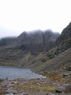 First view of Loch Coire MhicFhearchair and the Triple Buttress